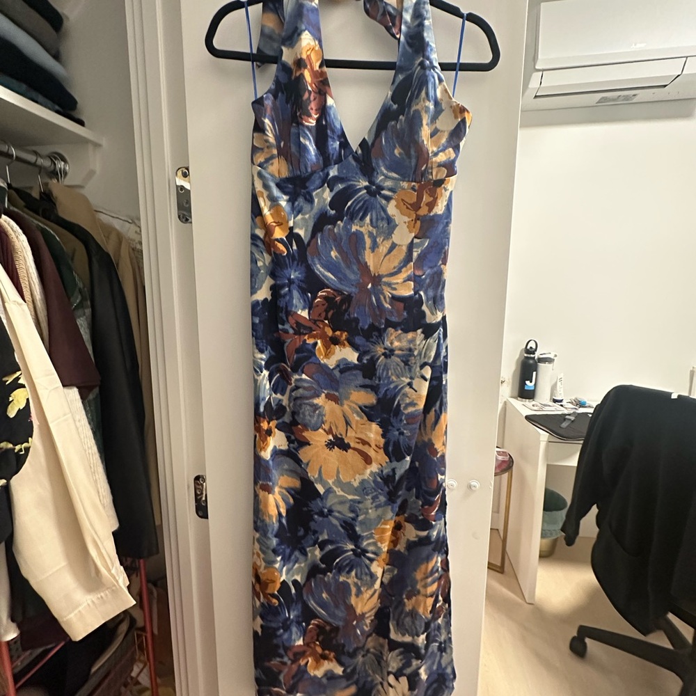 Floral Halter Maxi Dress - Blue and Yellow